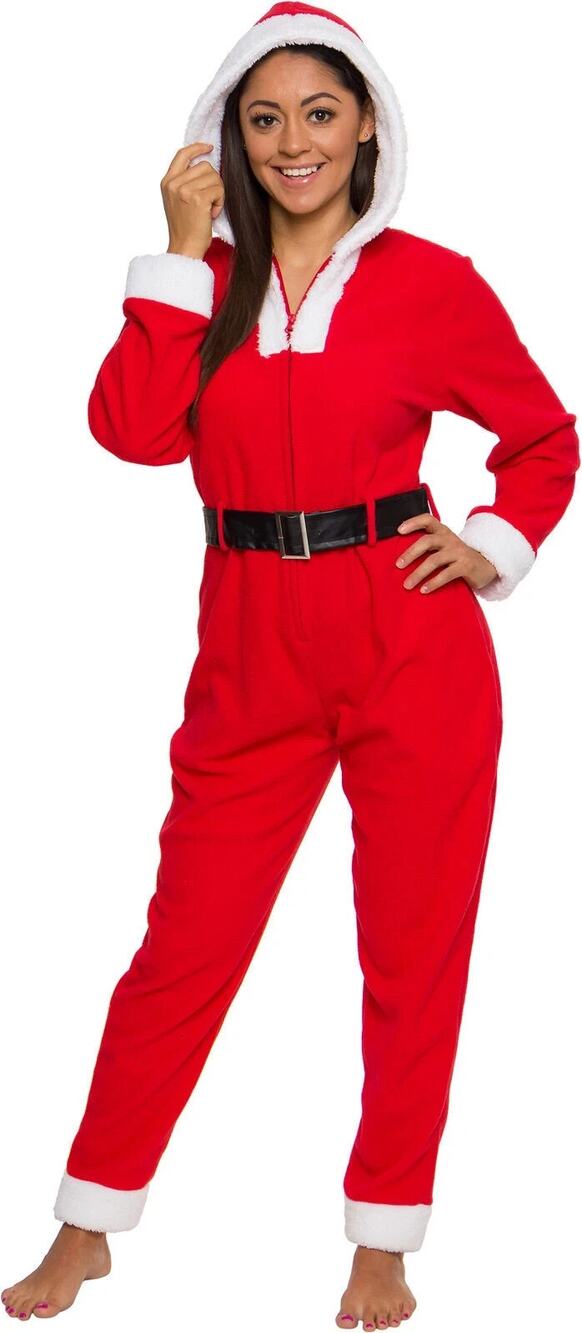 Silver Lilly Mrs. Claus Christmas Slim Fit One Piece Costume Jumpsuit Pajamas XL